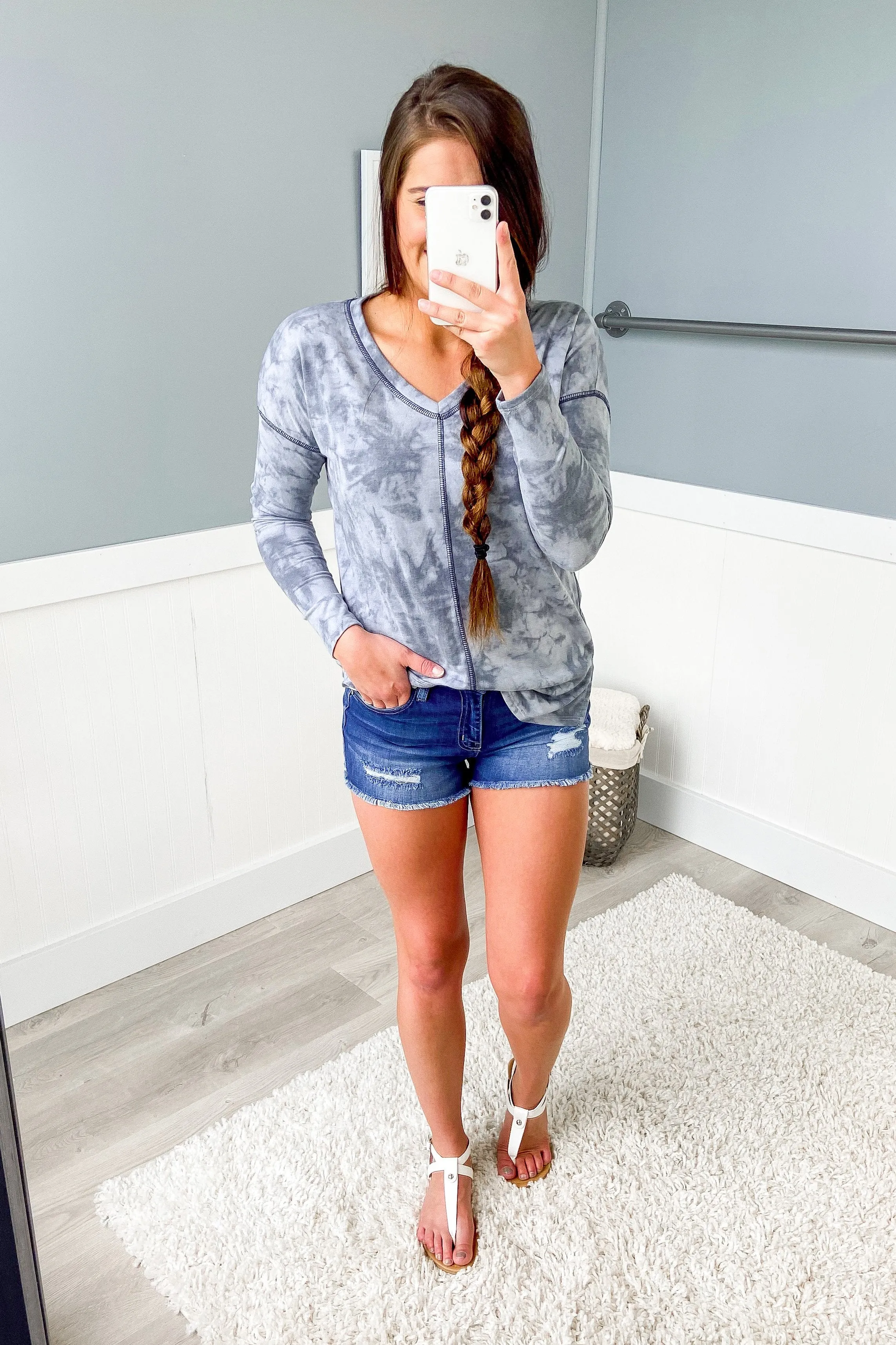Together Forever Tie Dye Top- Vintage Grey