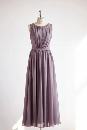 V Back Gray Chiffon Long Wedding Bridesmaid Dress Prom Dress