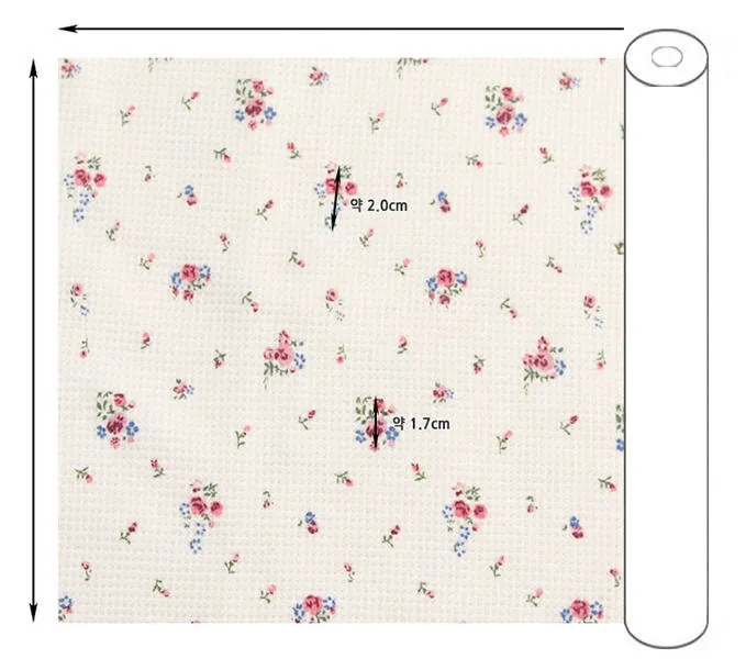 Waffle Fabric Cotton Blend, Honeycomb Floral Fabric, Flower Waffle Stretch Fabric - Ivory, Beige, Light Purple - By the Yard /54112