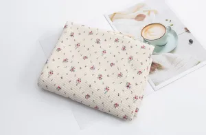 Waffle Fabric Cotton Blend, Honeycomb Floral Fabric, Flower Waffle Stretch Fabric - Ivory, Beige, Light Purple - By the Yard /54112