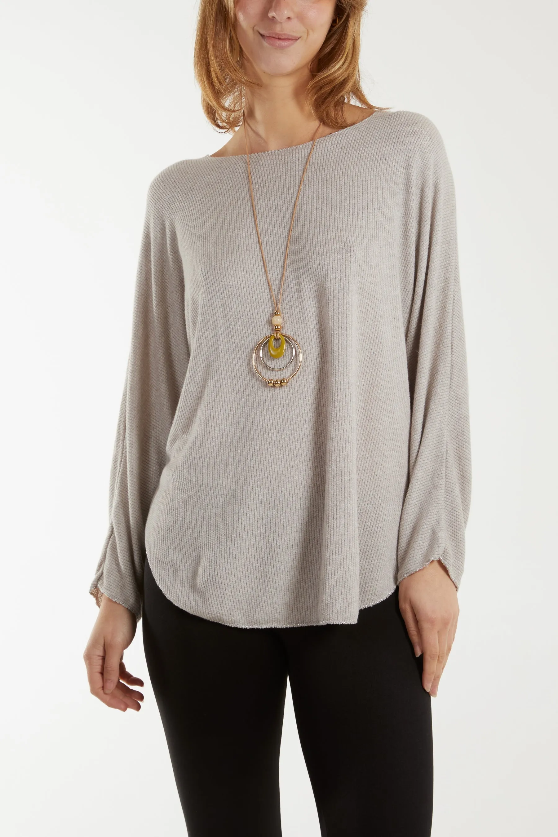 Waffle Fine Knit Batwing Necklace Jumper