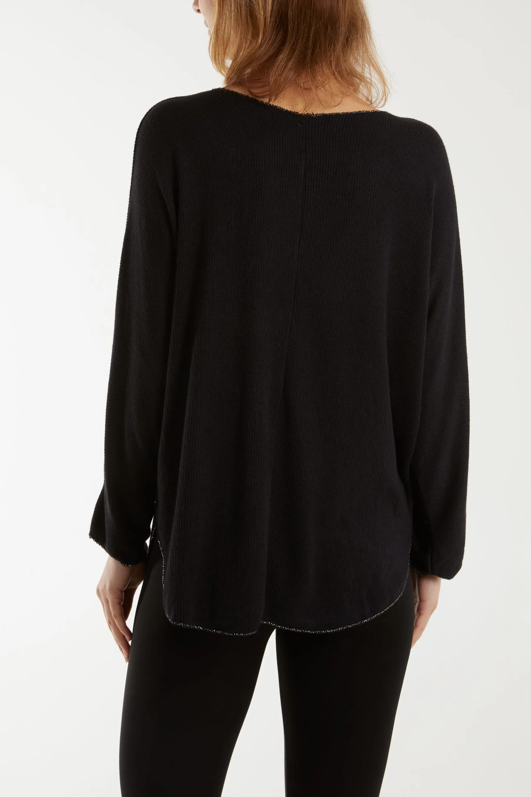 Waffle Fine Knit Batwing Necklace Jumper