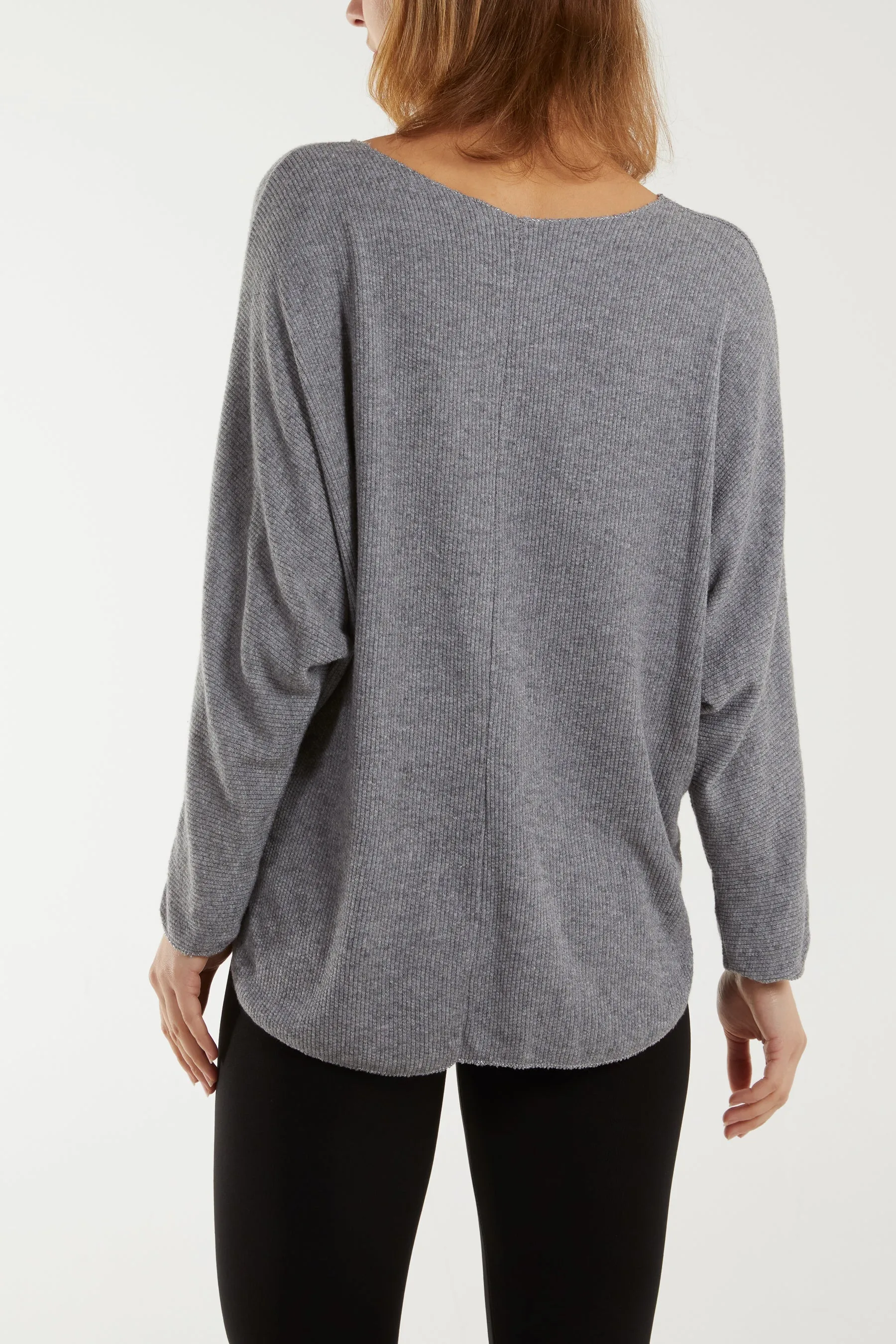Waffle Fine Knit Batwing Necklace Jumper