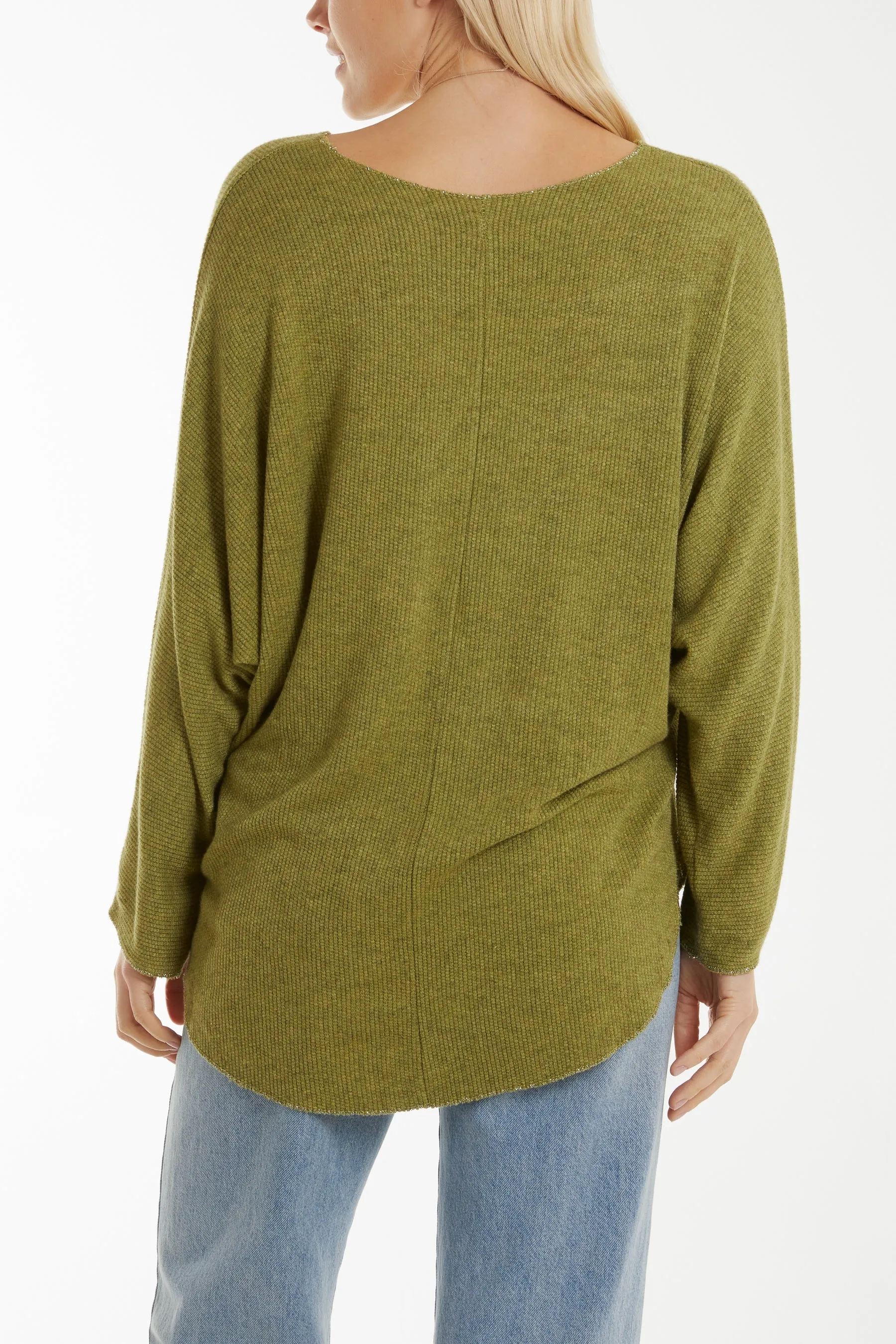 Waffle Fine Knit Batwing Necklace Jumper