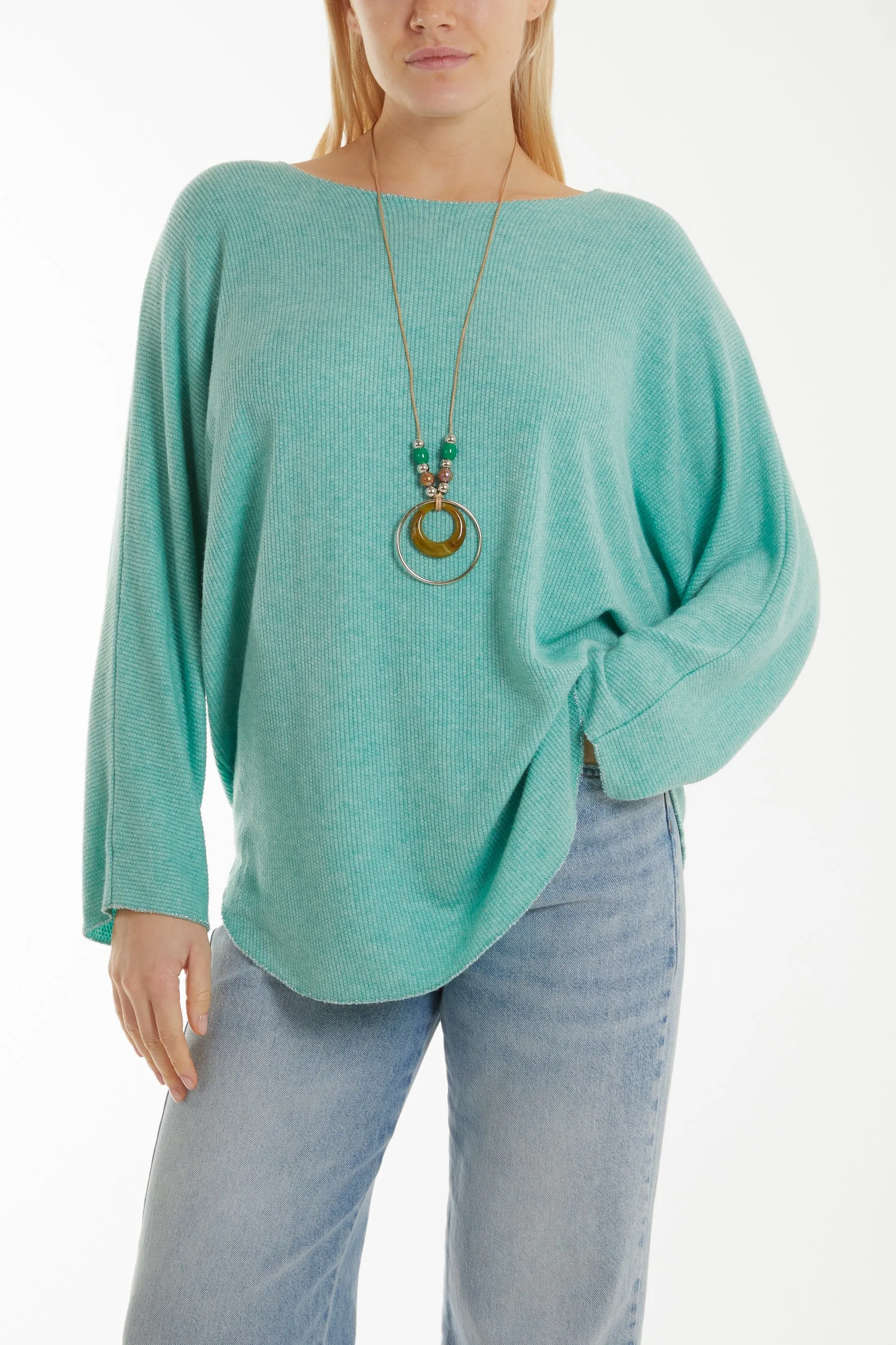 Waffle Fine Knit Batwing Necklace Jumper