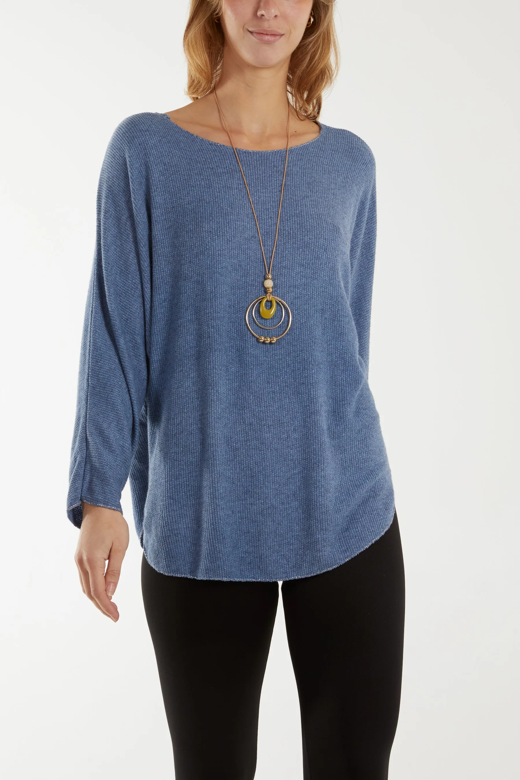 Waffle Fine Knit Batwing Necklace Jumper