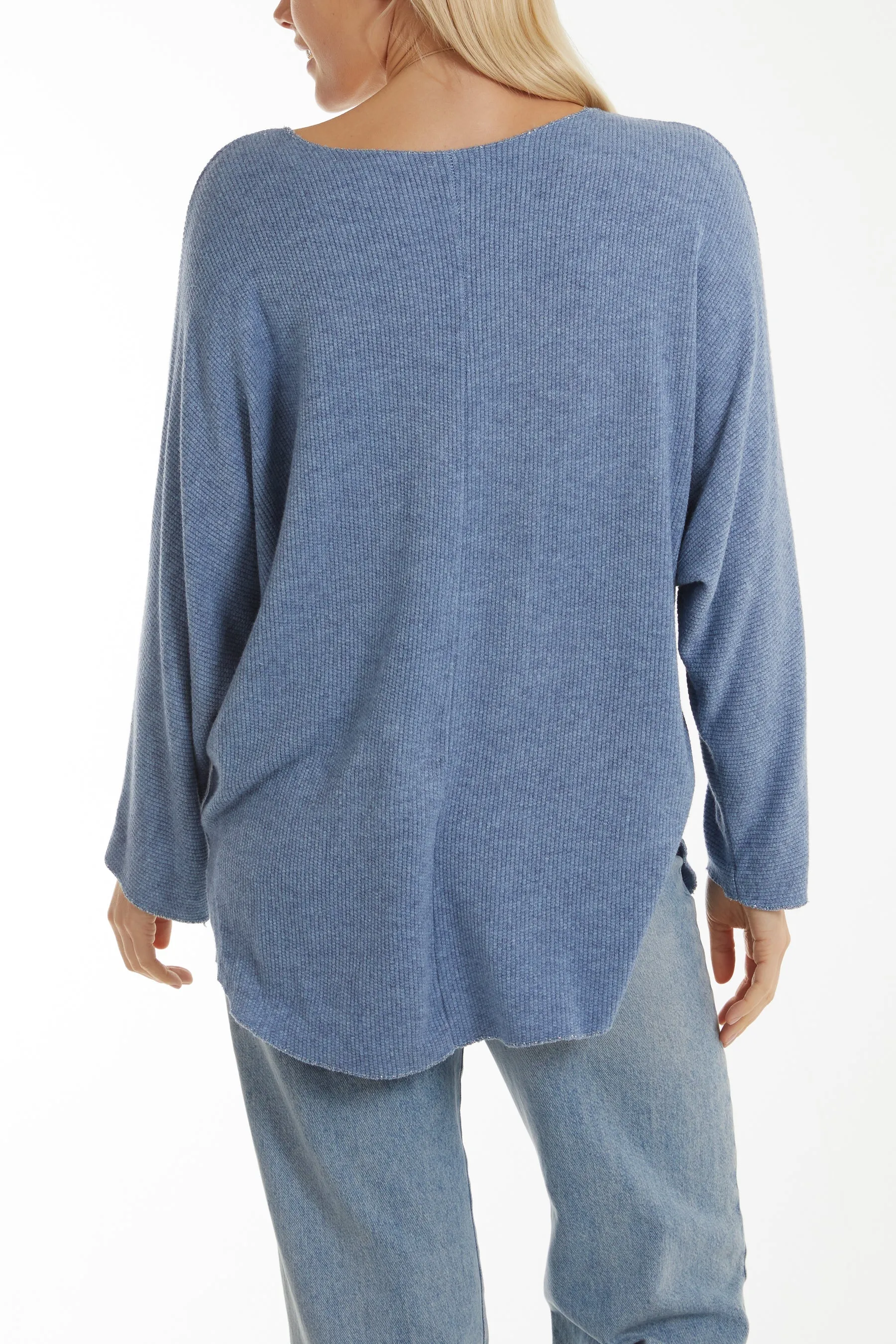Waffle Fine Knit Batwing Necklace Jumper