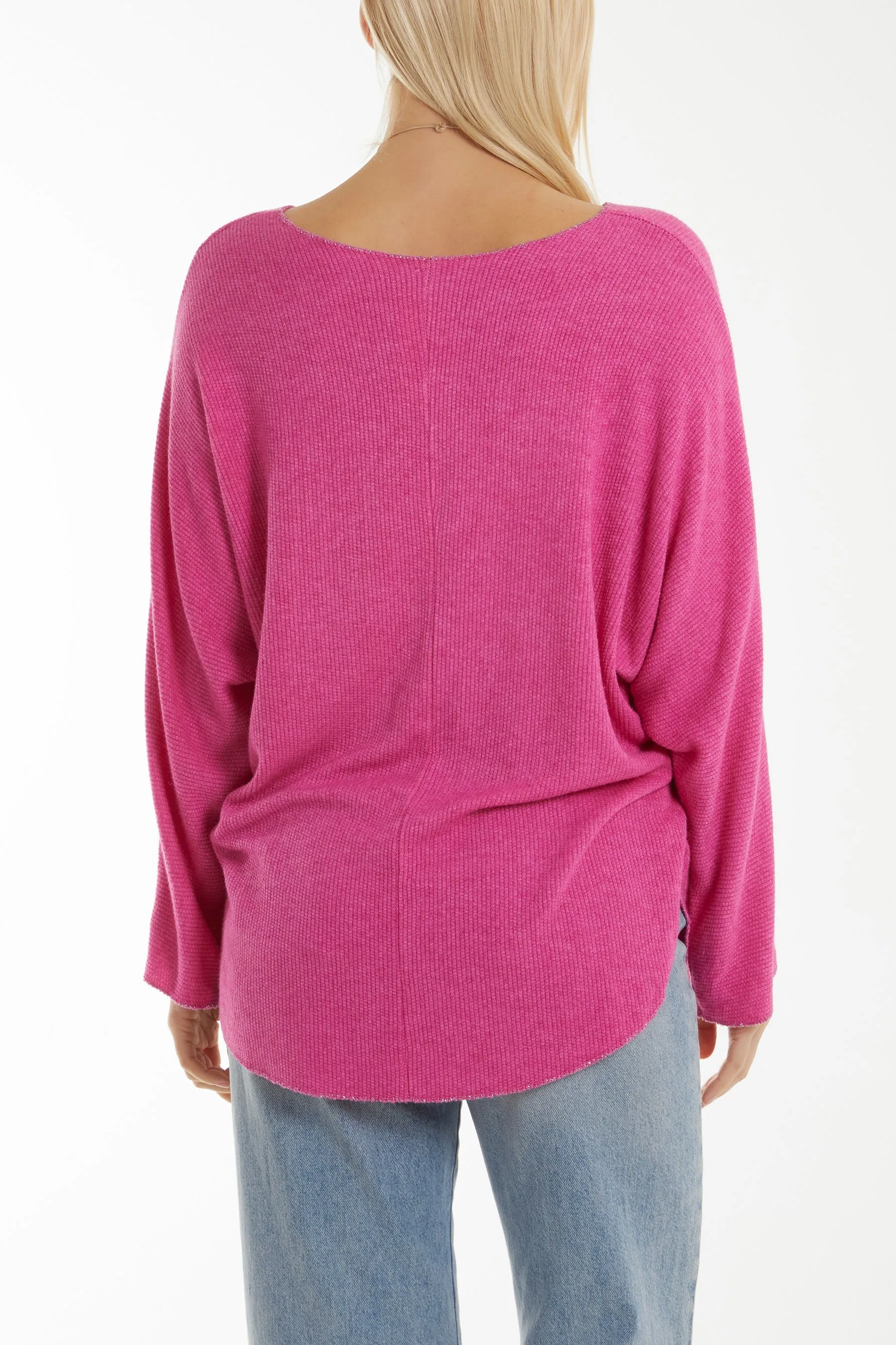 Waffle Fine Knit Batwing Necklace Jumper