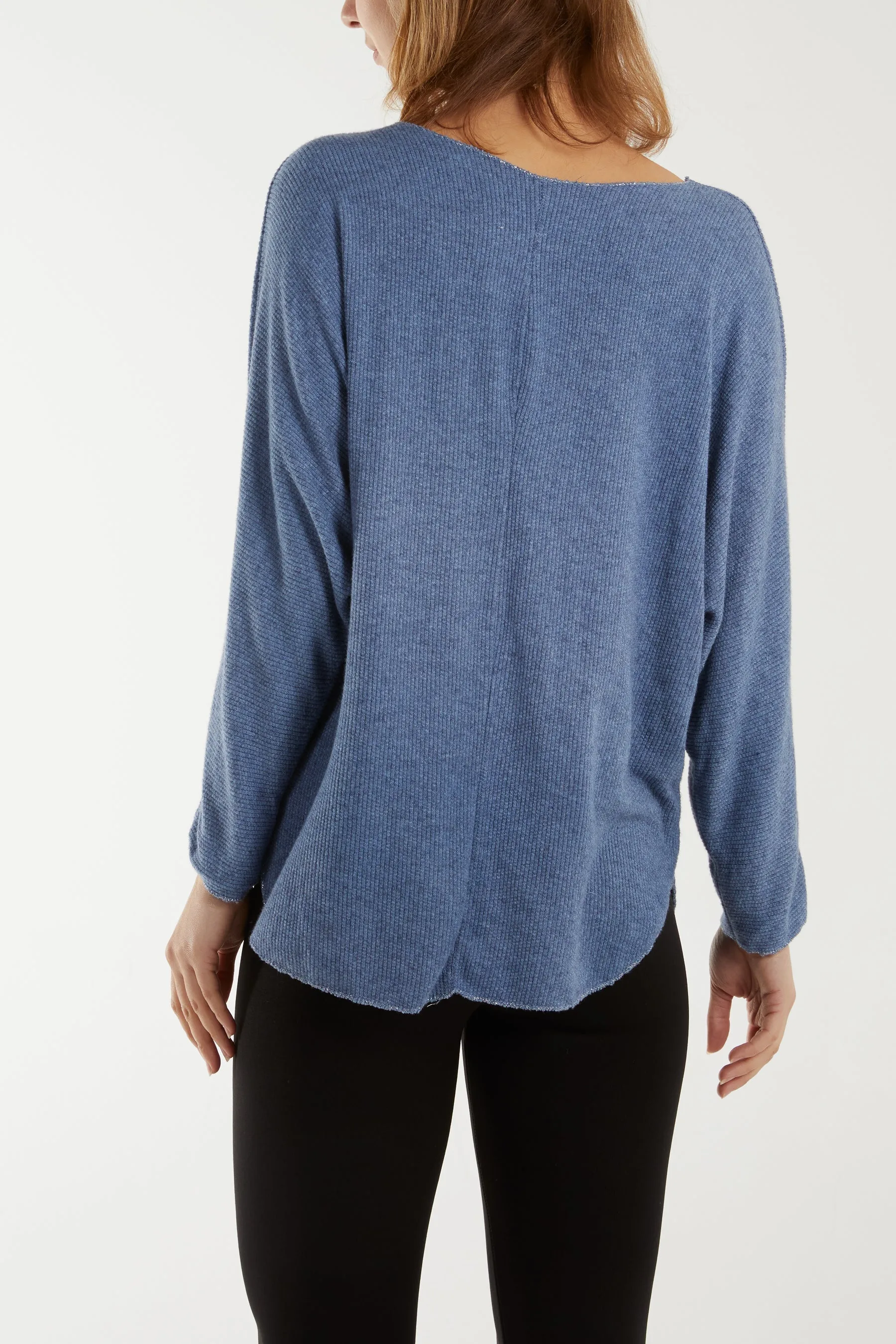 Waffle Fine Knit Batwing Necklace Jumper