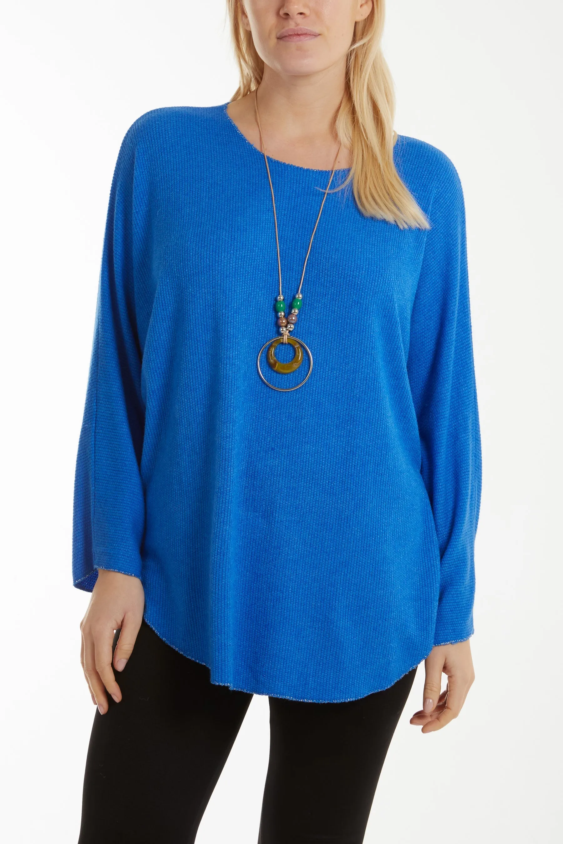 Waffle Fine Knit Batwing Necklace Jumper