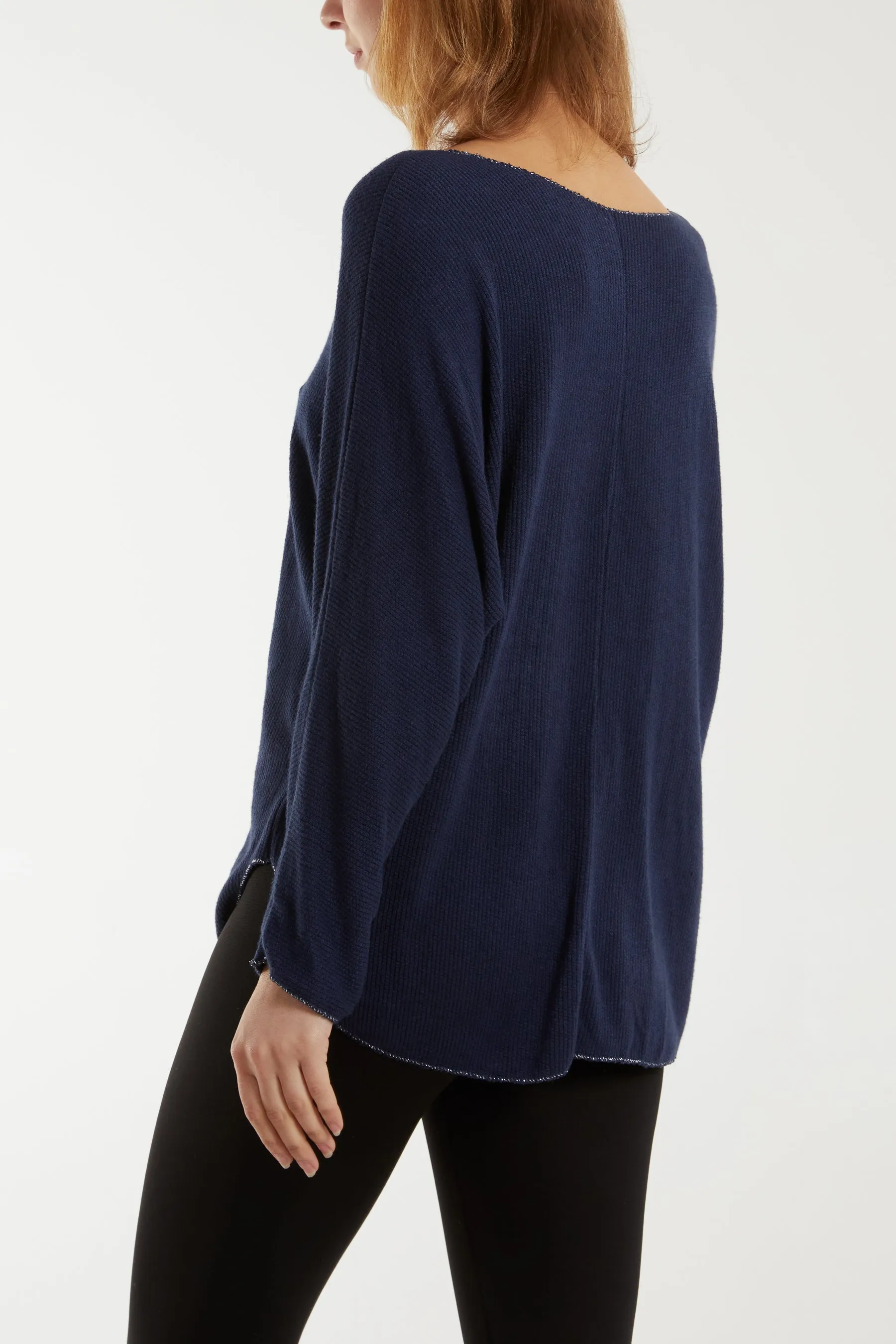 Waffle Fine Knit Batwing Necklace Jumper