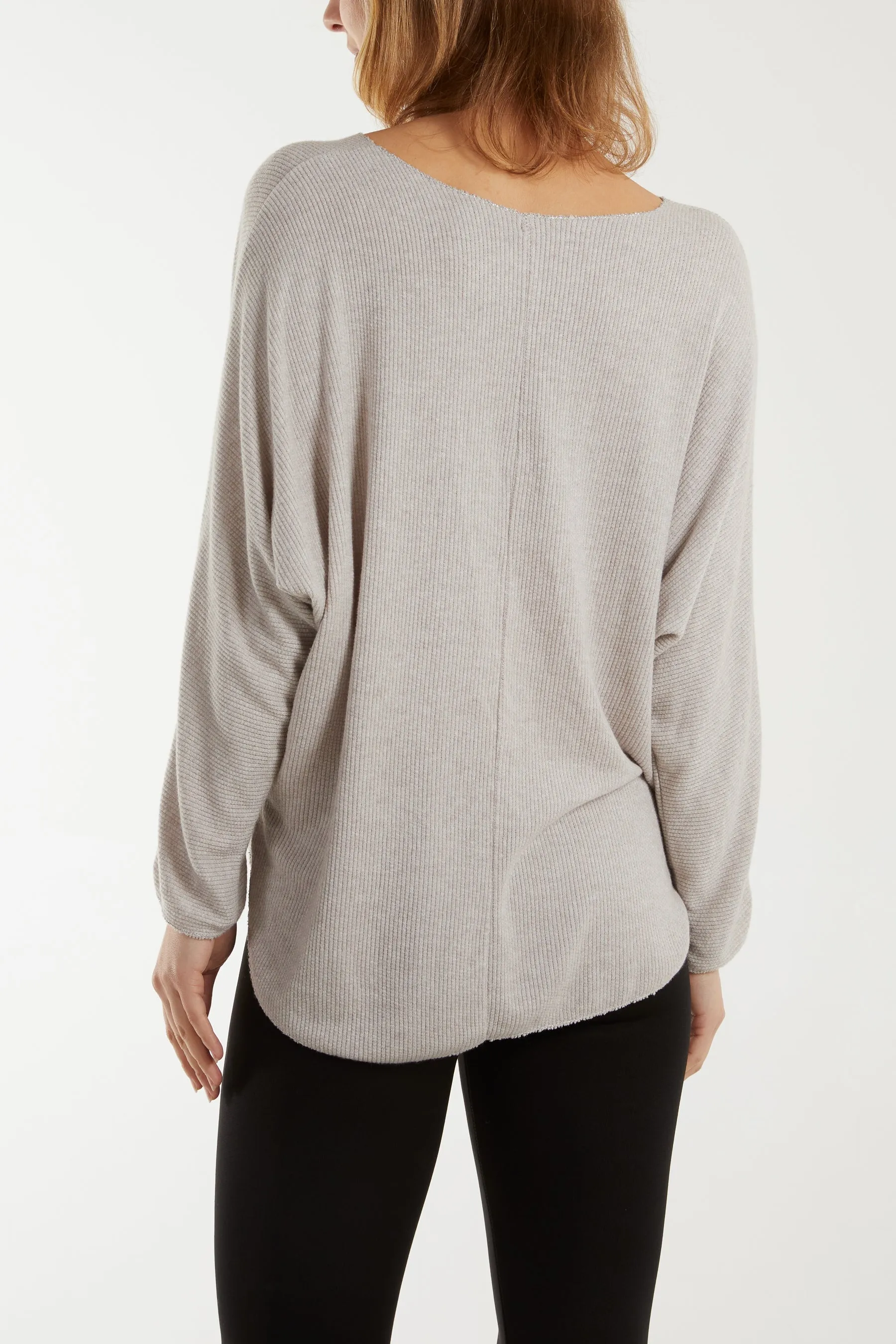 Waffle Fine Knit Batwing Necklace Jumper