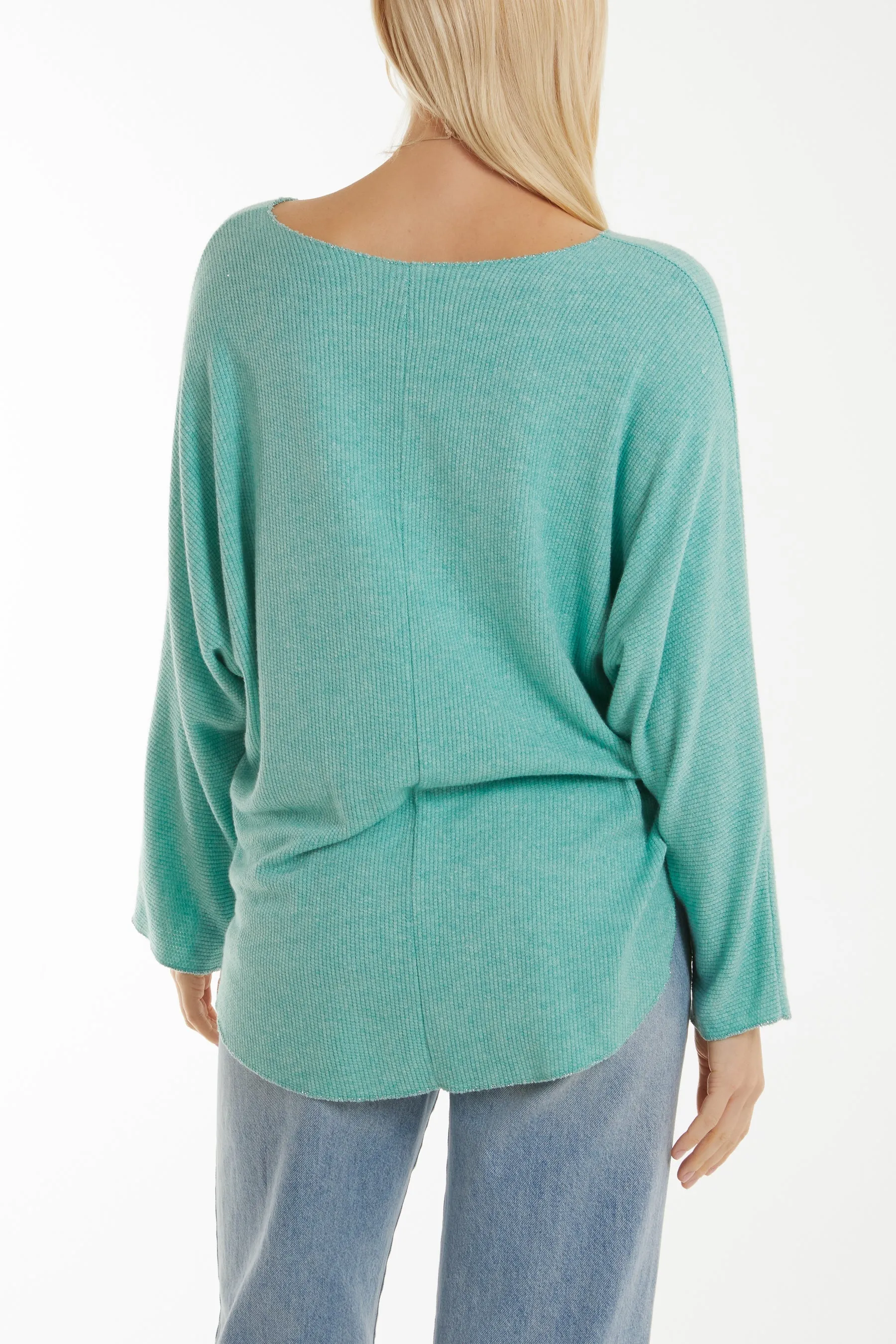 Waffle Fine Knit Batwing Necklace Jumper