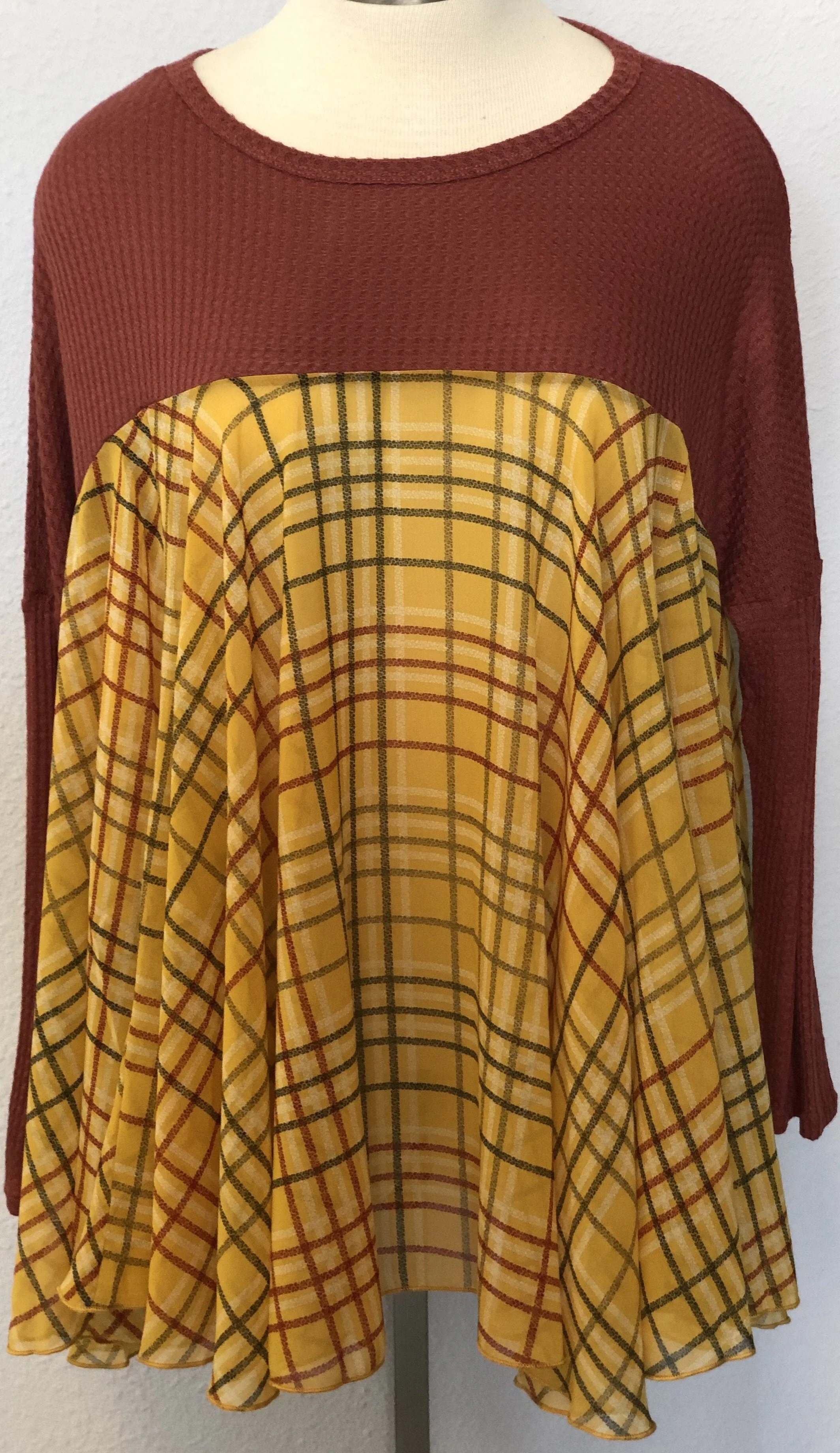 WAFFLE KNIT LONG SLEEVE TOP