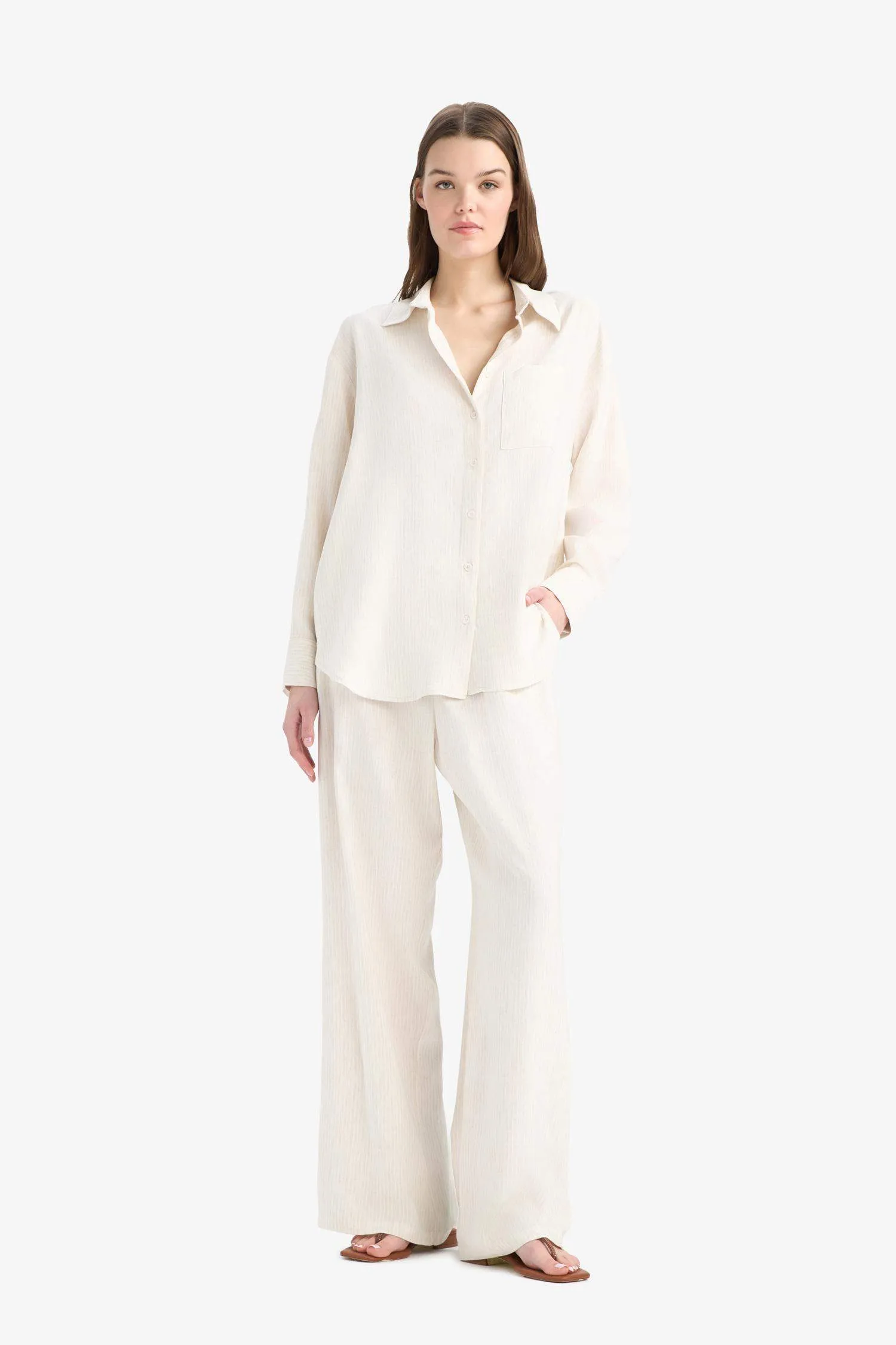 Wide Leg Double Pocket Striped Trousers
