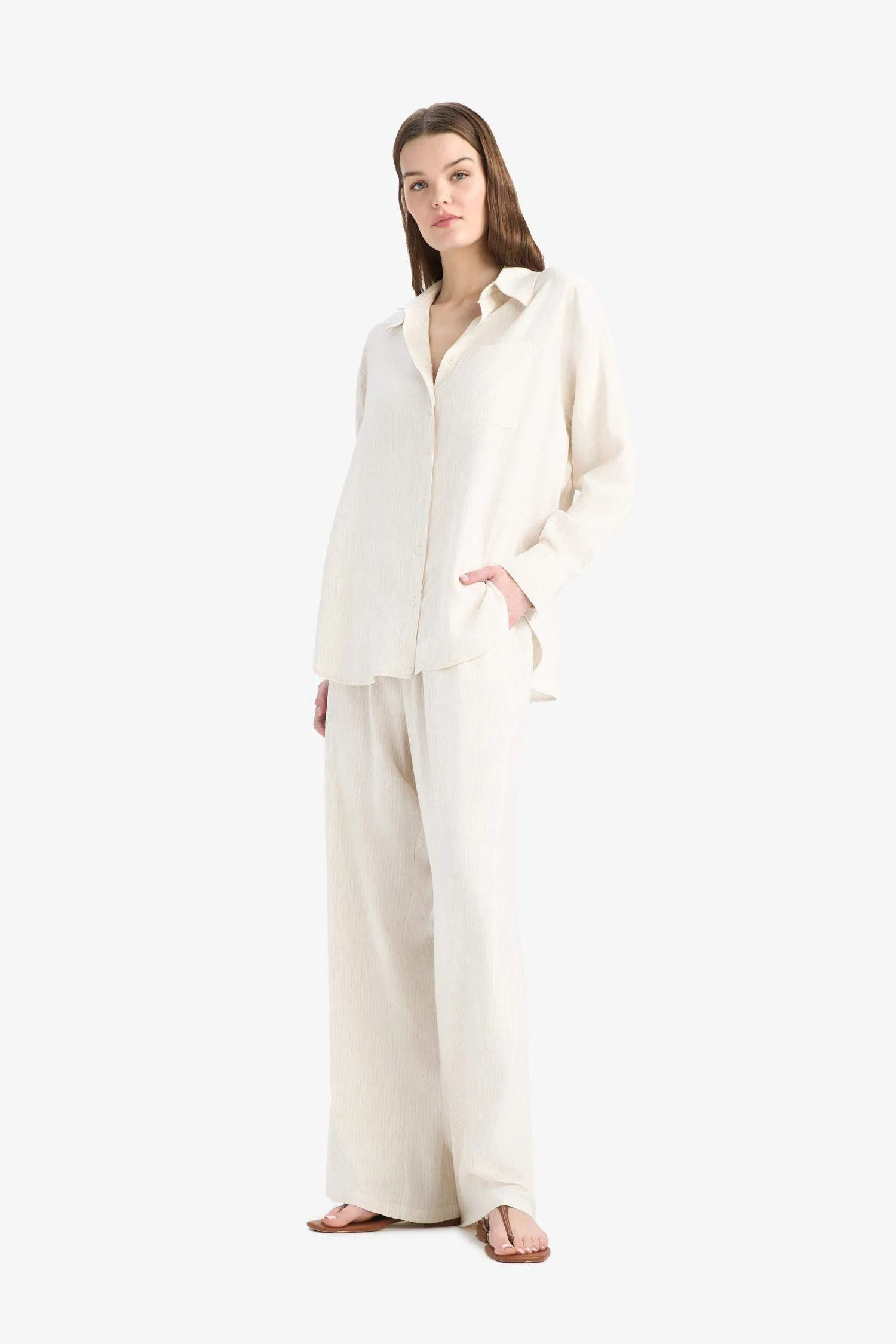 Wide Leg Double Pocket Striped Trousers