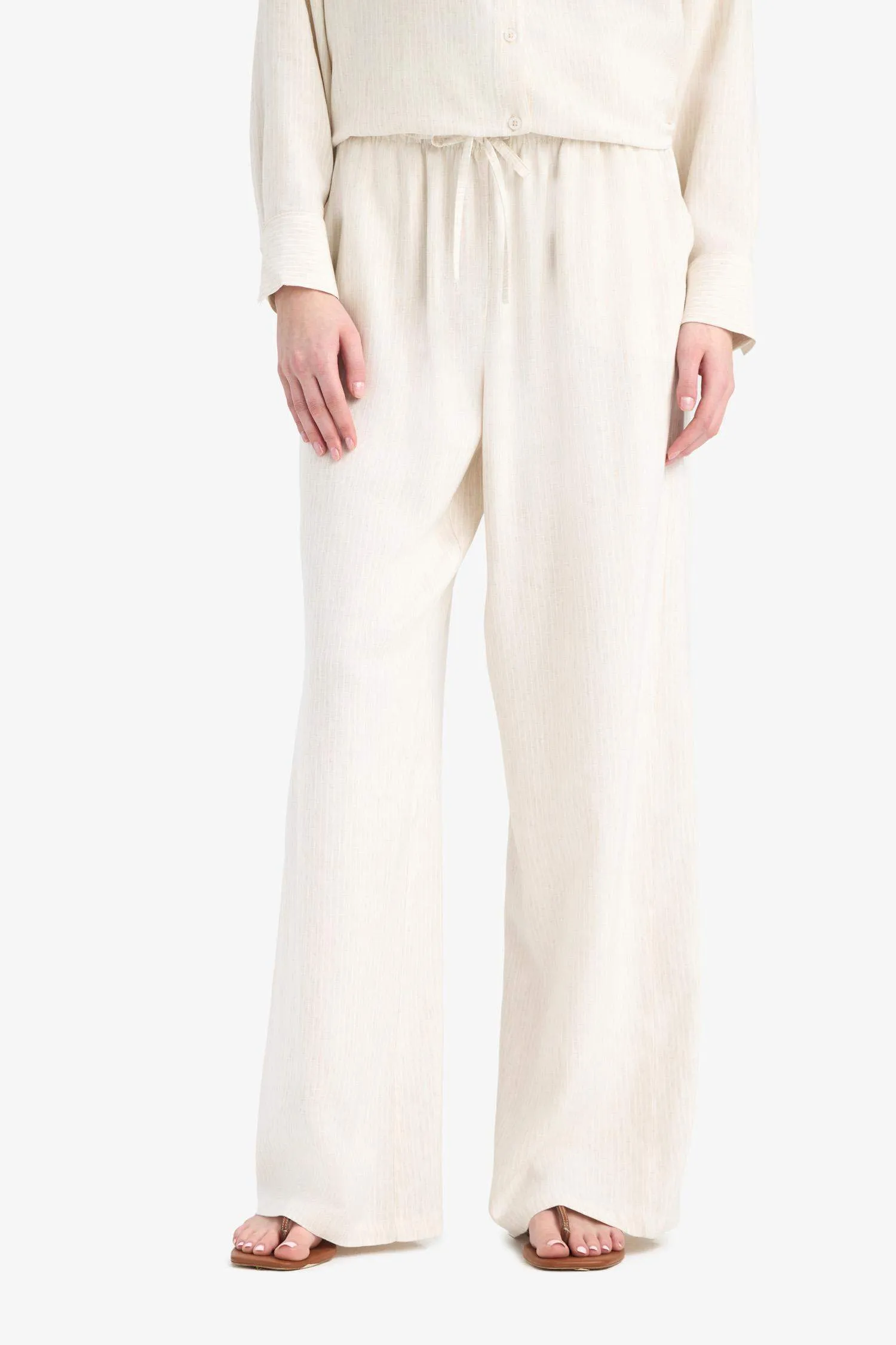 Wide Leg Double Pocket Striped Trousers