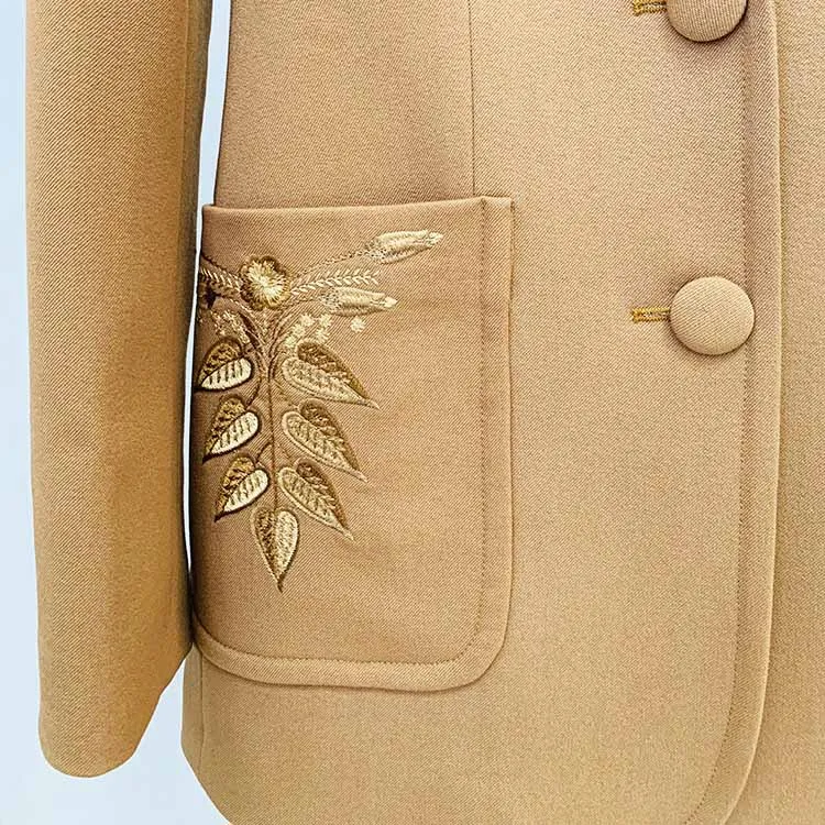 Women Khaki Pantsuits Fitted Blazer   Mid-High Waist Flared Trousers Suit