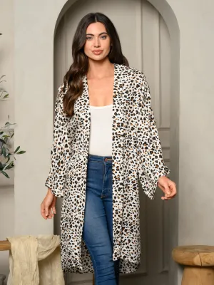 WOMEN'S 3/4 BELL SLEEVE LEOPARD PRINT OPEN FRONT CARDIGAN