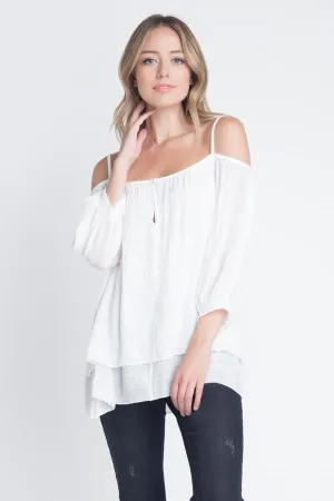 Women's 3/4 Sleeve Cold Shoulder Buttoned Top