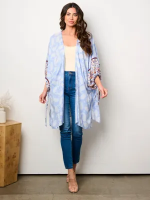 WOMEN'S 3/4 SLEEVE OPEN FRONT PAISLEY PRINT KIMONO