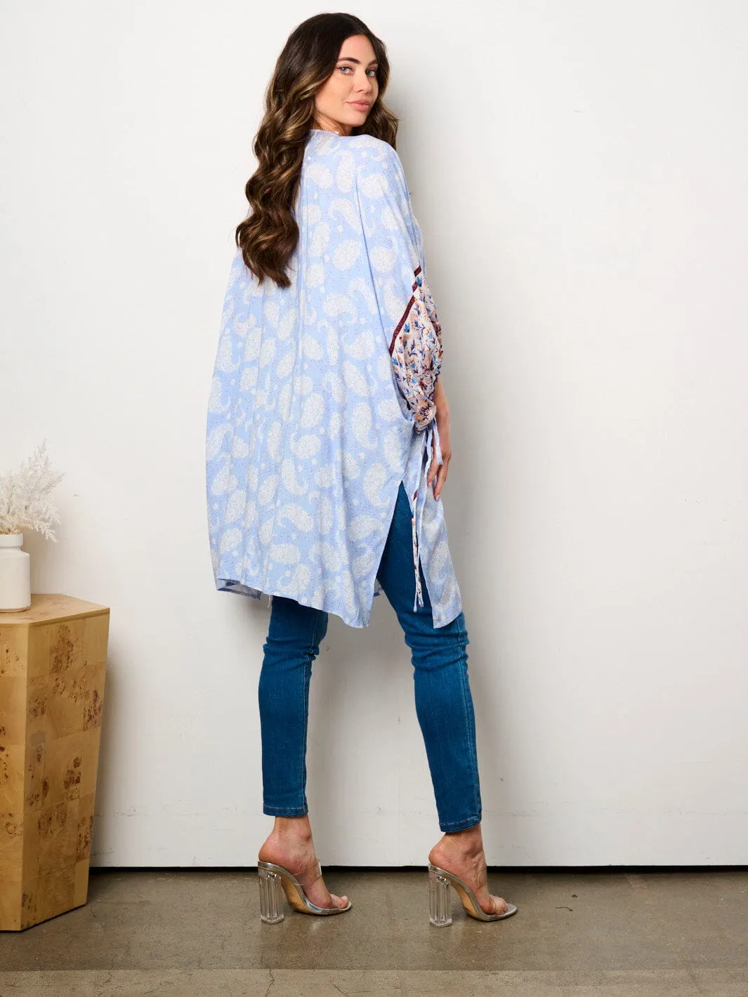 WOMEN'S 3/4 SLEEVE OPEN FRONT PAISLEY PRINT KIMONO