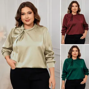 Women's Blouse Long Sleeve Plus Size Tops Apricot Green Wine Red Elegant Simple Style Solid Color