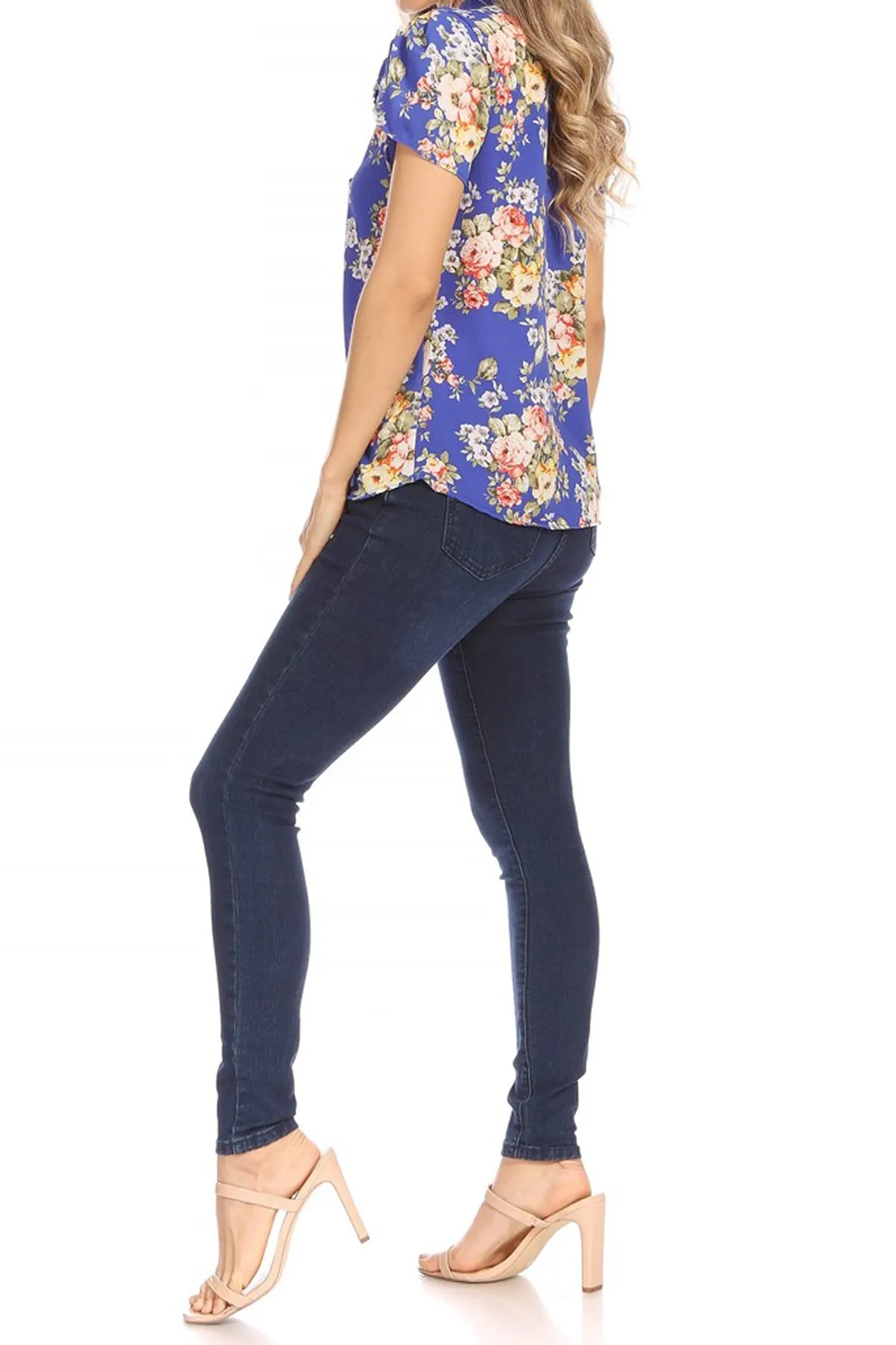 Women's Casual Floral Petal Sleeve Bow Tie Neck Short Sleeve Blouse Shirt Top