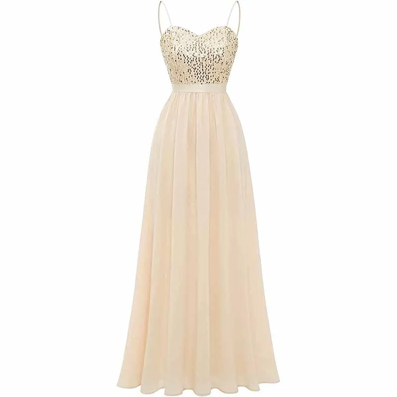 Women's Chiffon Bridesmaid Dresses Spaghetti Strap Long Formal Gown Evening Dress