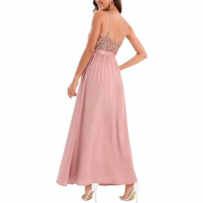 Women's Chiffon Bridesmaid Dresses Spaghetti Strap Long Formal Gown Evening Dress