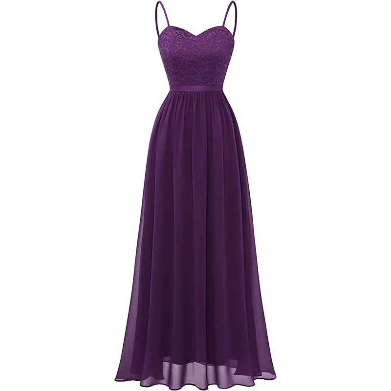 Women's Chiffon Bridesmaid Dresses Spaghetti Strap Long Formal Gown Evening Dress