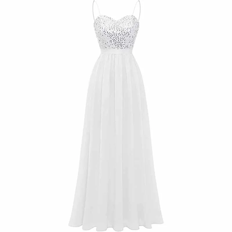 Women's Chiffon Bridesmaid Dresses Spaghetti Strap Long Formal Gown Evening Dress