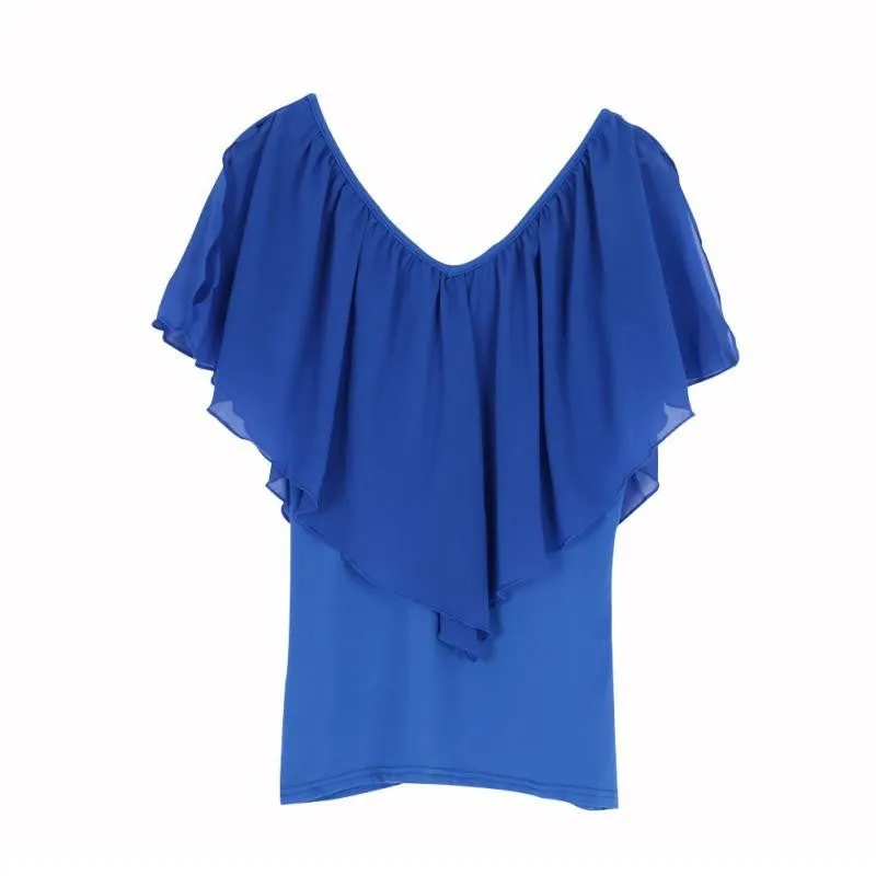 Women's Chiffon V-Neck Tops Short Sleeve Shirt Blouse Top