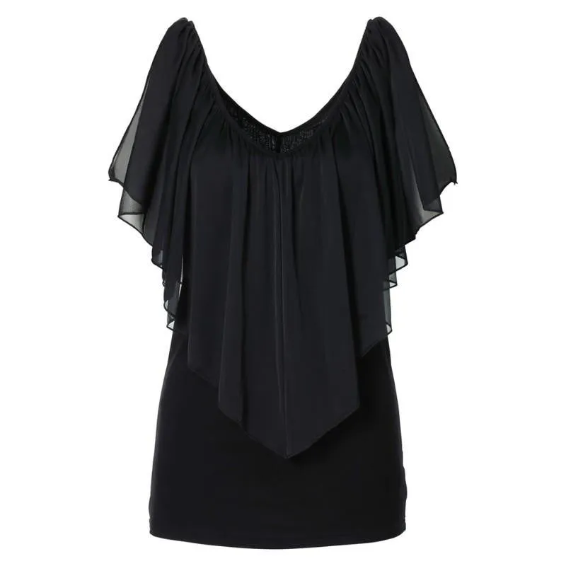 Women's Chiffon V-Neck Tops Short Sleeve Shirt Blouse Top
