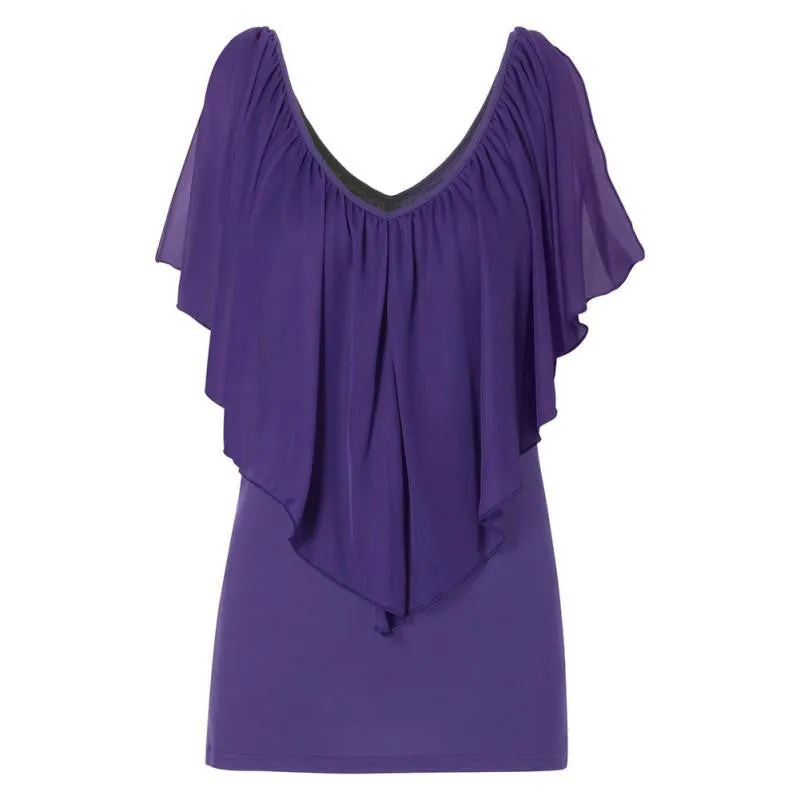 Women's Chiffon V-Neck Tops Short Sleeve Shirt Blouse Top