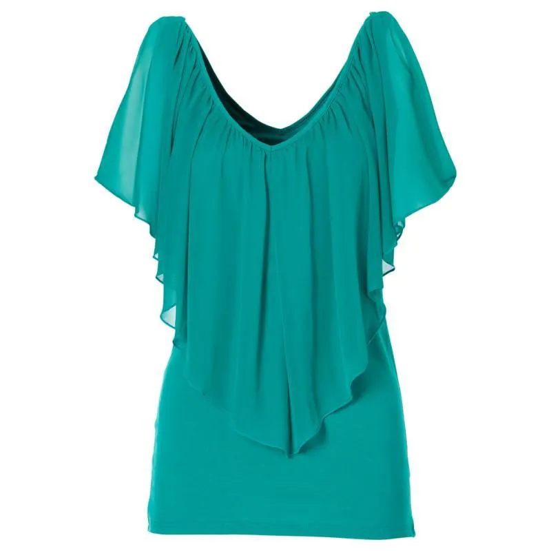 Women's Chiffon V-Neck Tops Short Sleeve Shirt Blouse Top