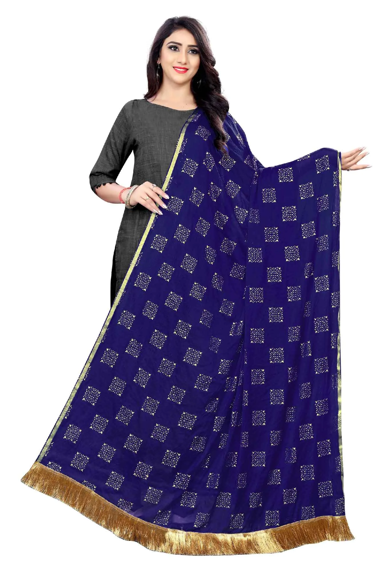 Women's Fancy Chiffon Printed Dupatta (Navy Blue)