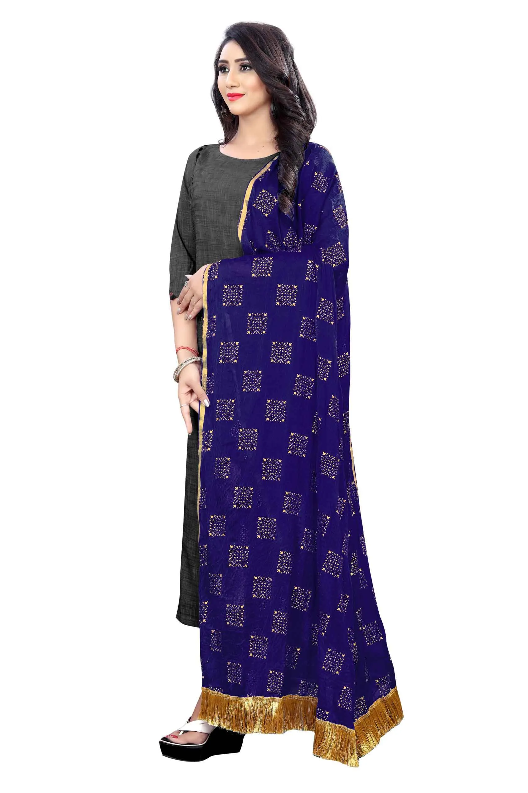 Women's Fancy Chiffon Printed Dupatta (Navy Blue)