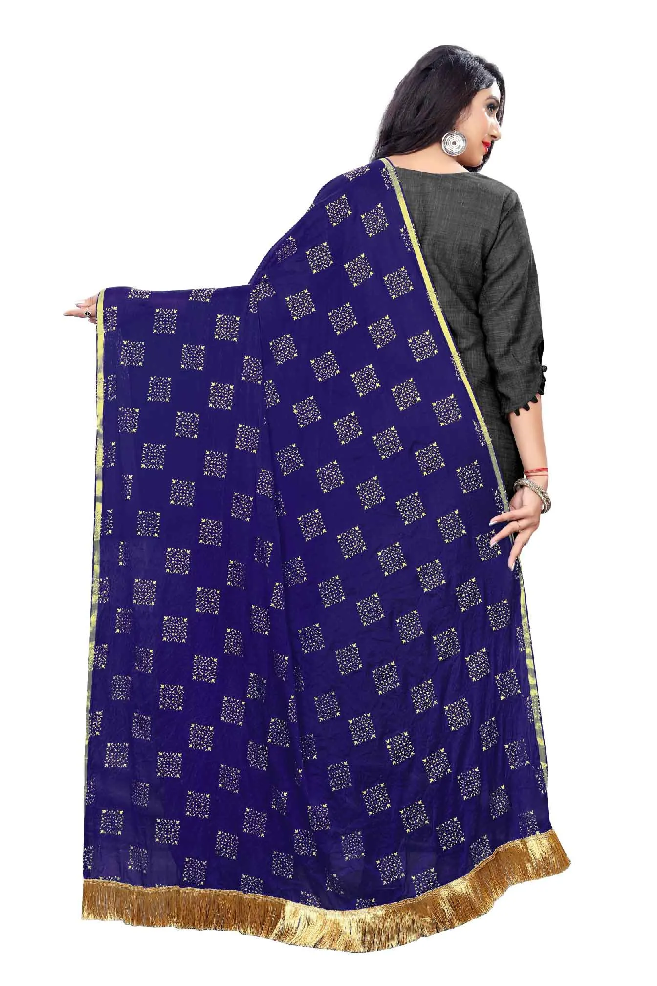 Women's Fancy Chiffon Printed Dupatta (Navy Blue)
