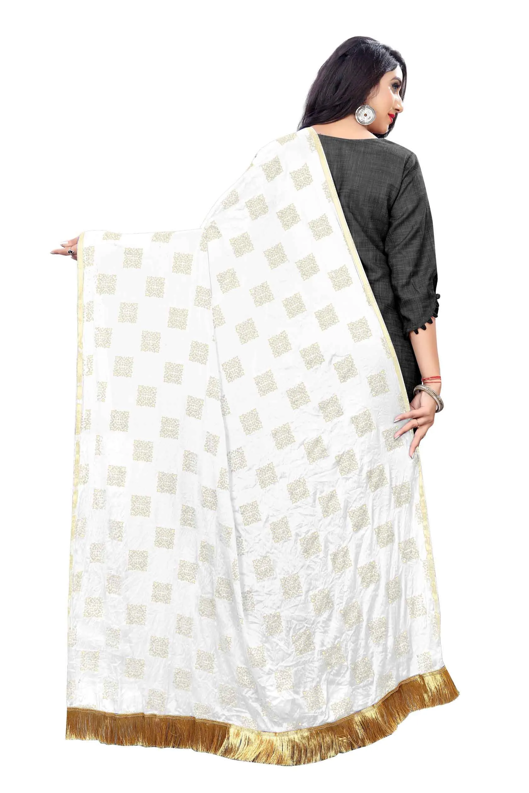 Women's Fancy Chiffon Printed Dupatta (White)