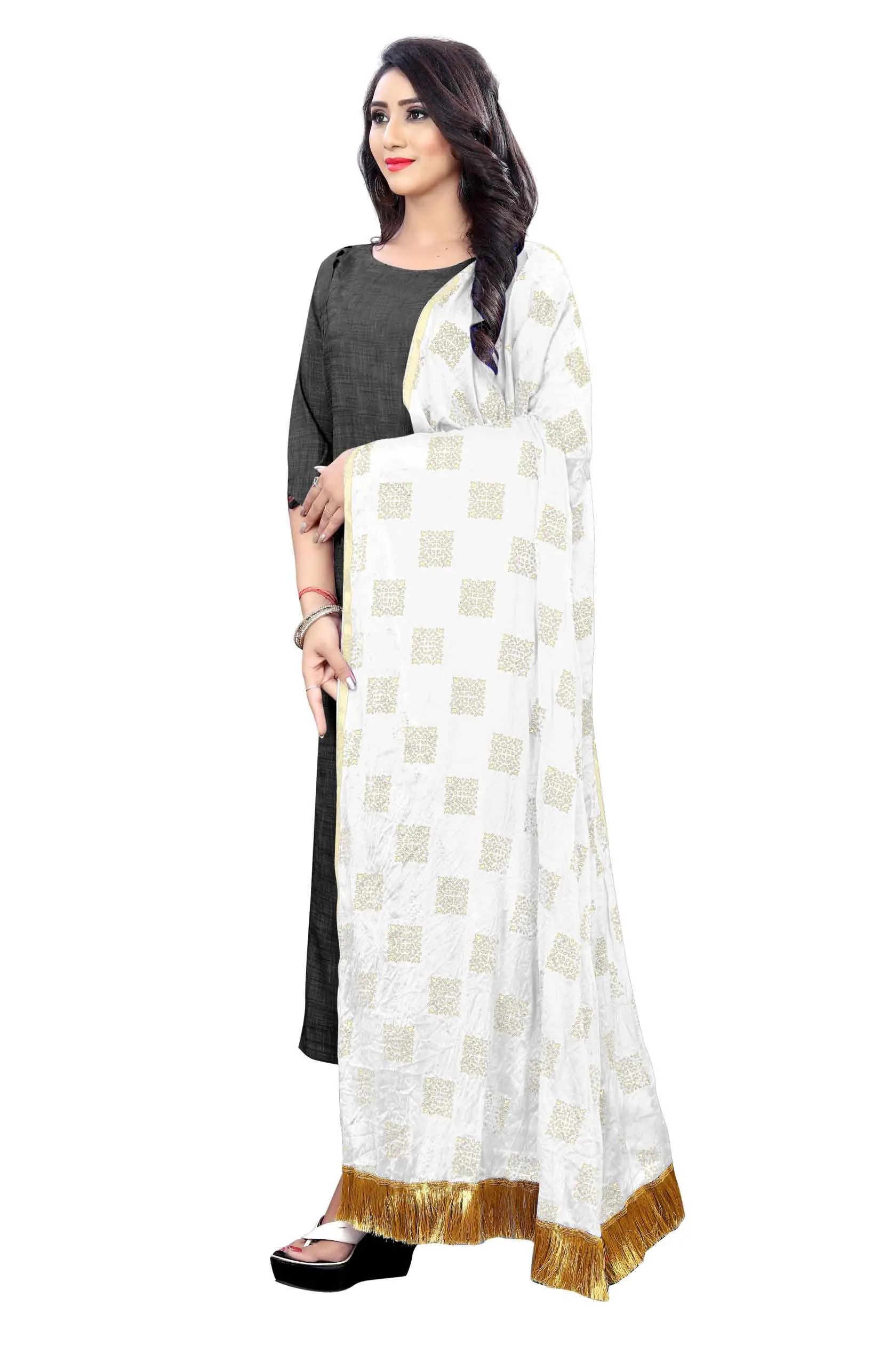 Women's Fancy Chiffon Printed Dupatta (White)