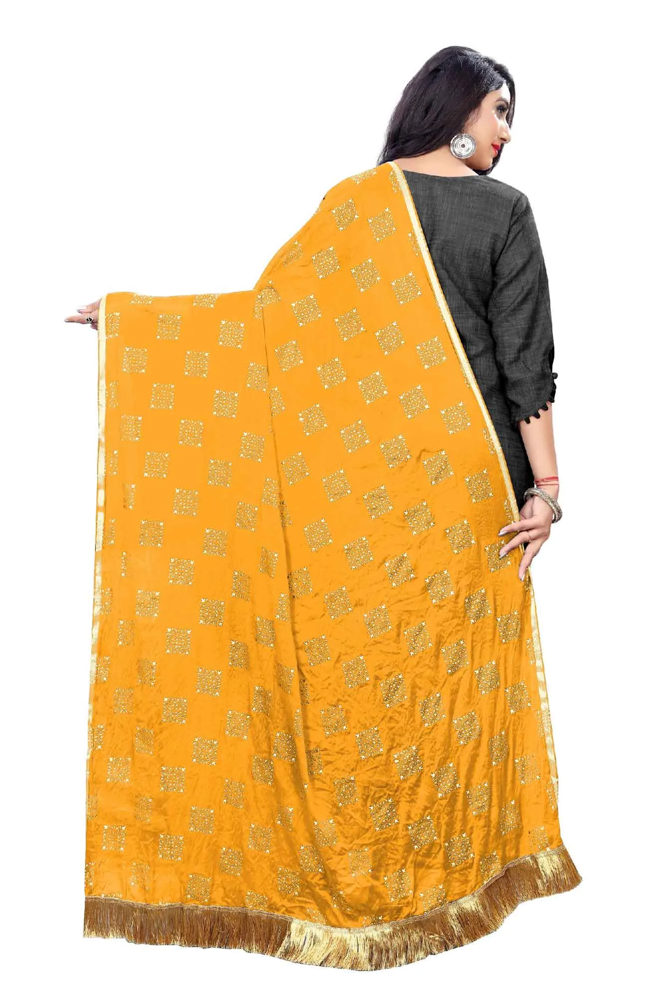 Women's Fancy Chiffon Printed Dupatta (Yellow)