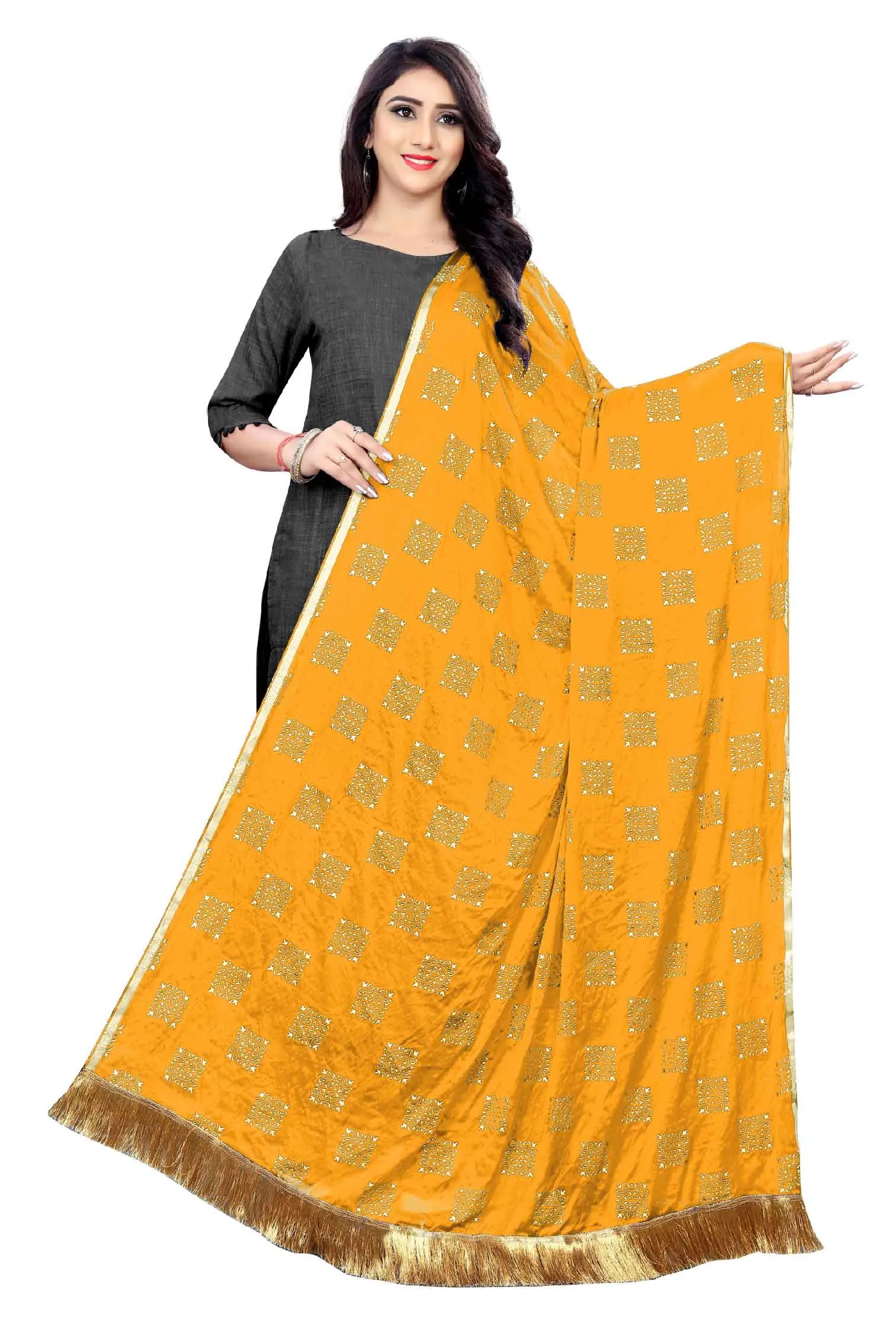 Women's Fancy Chiffon Printed Dupatta (Yellow)