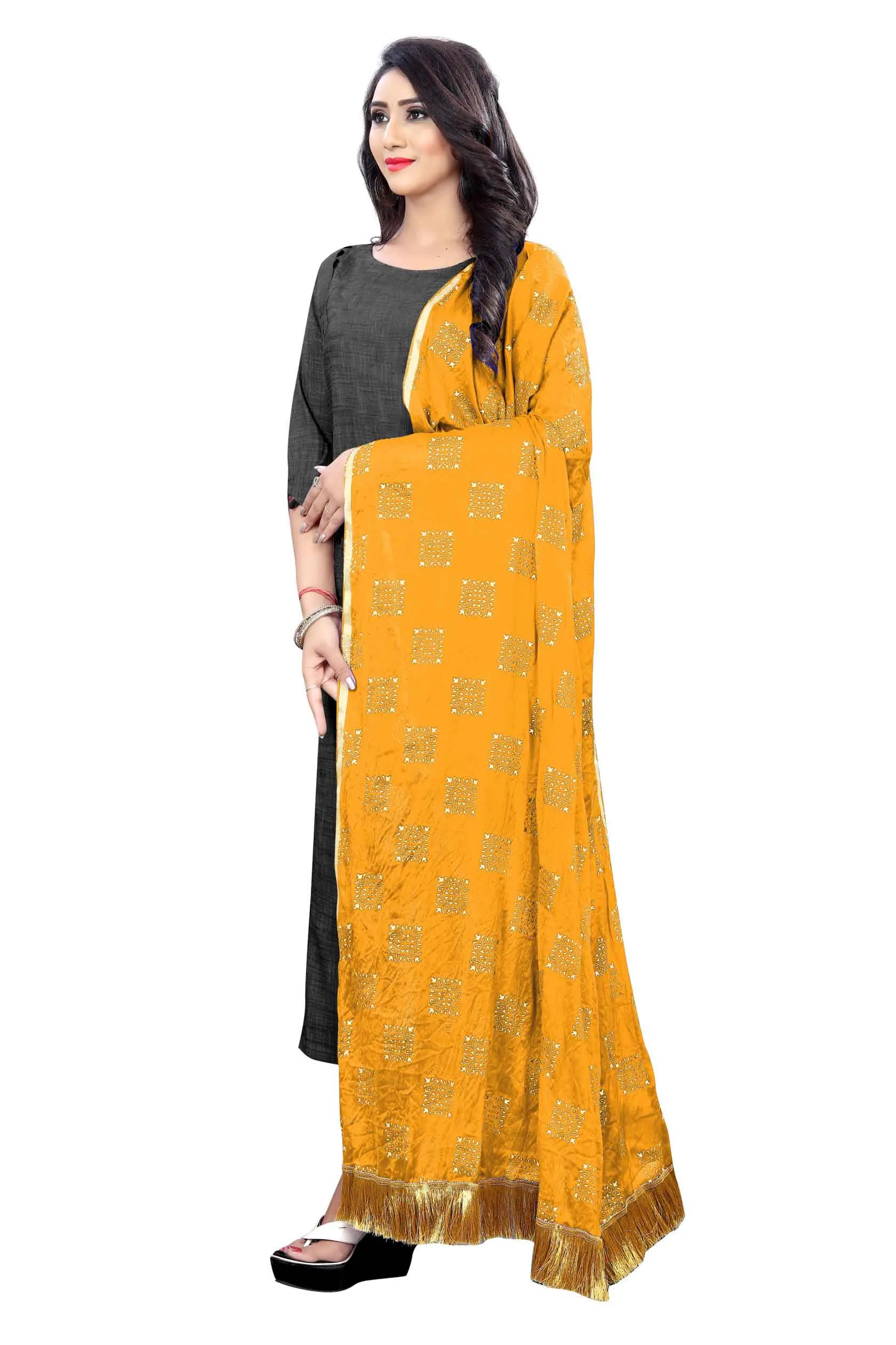 Women's Fancy Chiffon Printed Dupatta (Yellow)