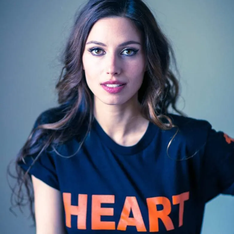 Women's - Heart Black and Orange Crew Neck T-Shirt