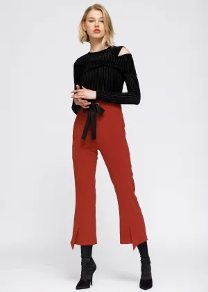 Women's High Waist Front Slit Trouser In Ruby