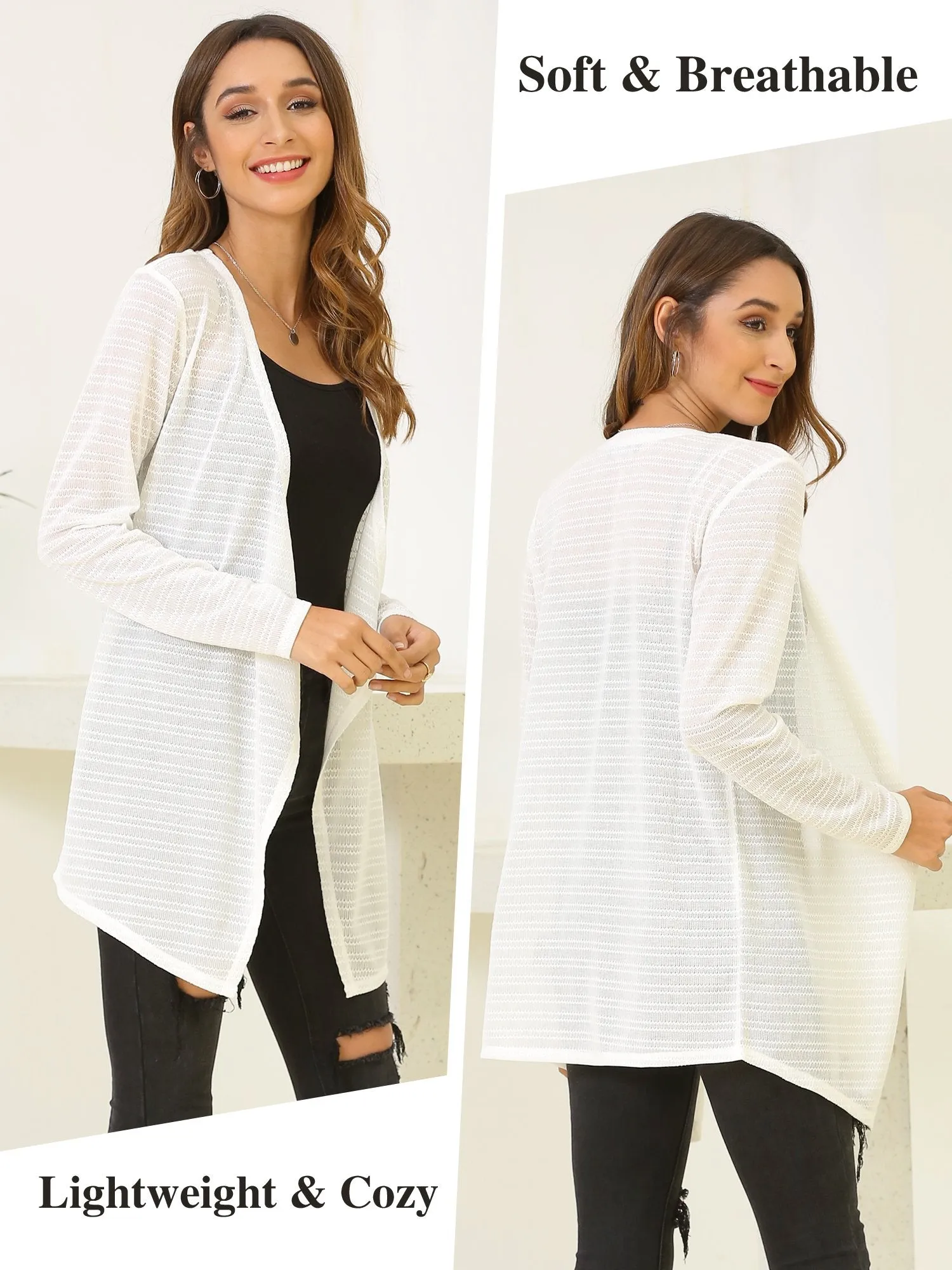 Women's Lightweight Summer Cardigan Open Front Long Sleeve