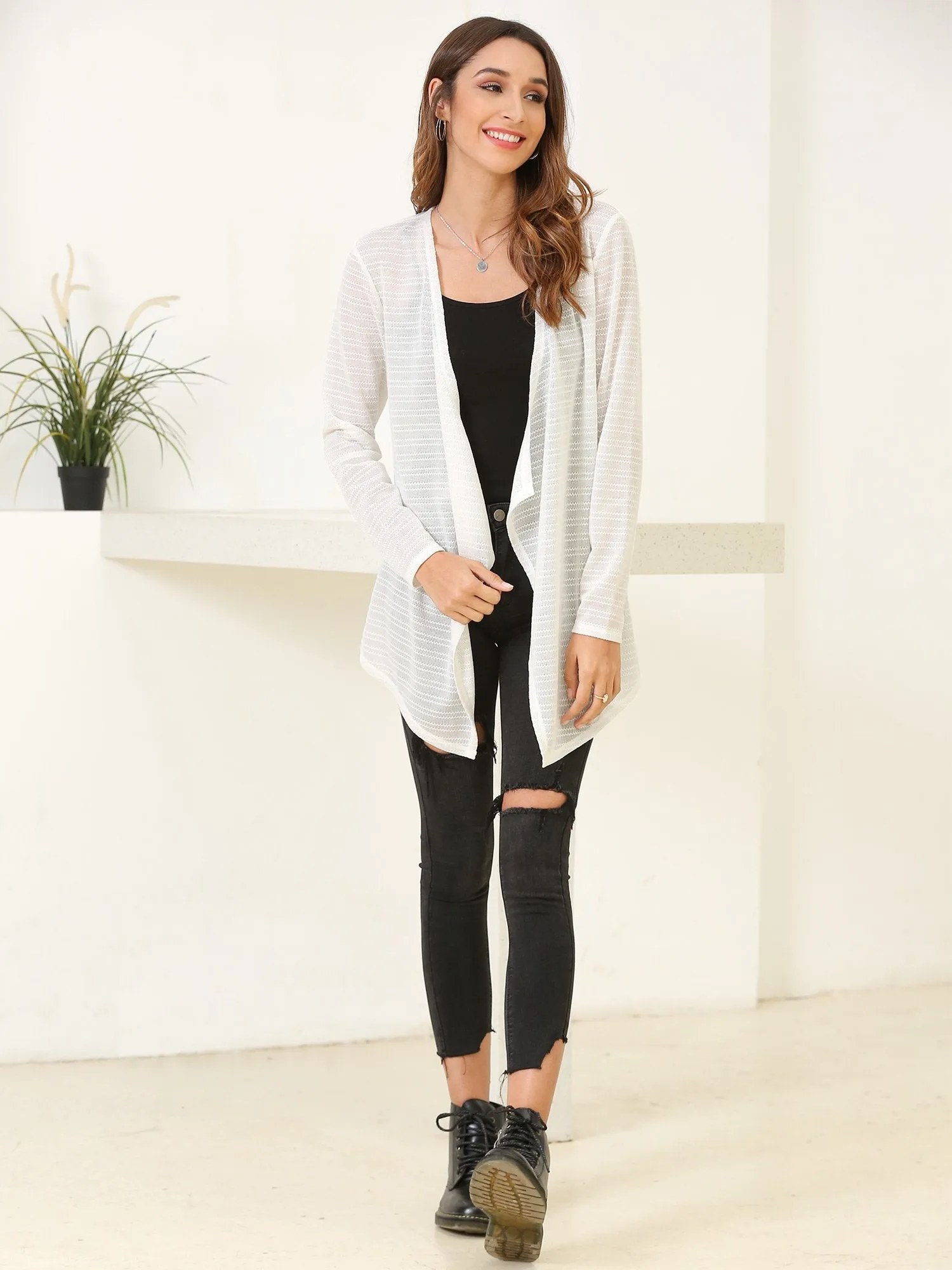Women's Lightweight Summer Cardigan Open Front Long Sleeve