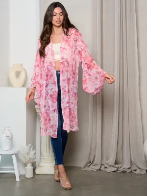 WOMEN'S LONG BELL SLEEVE FLORAL KIMONO