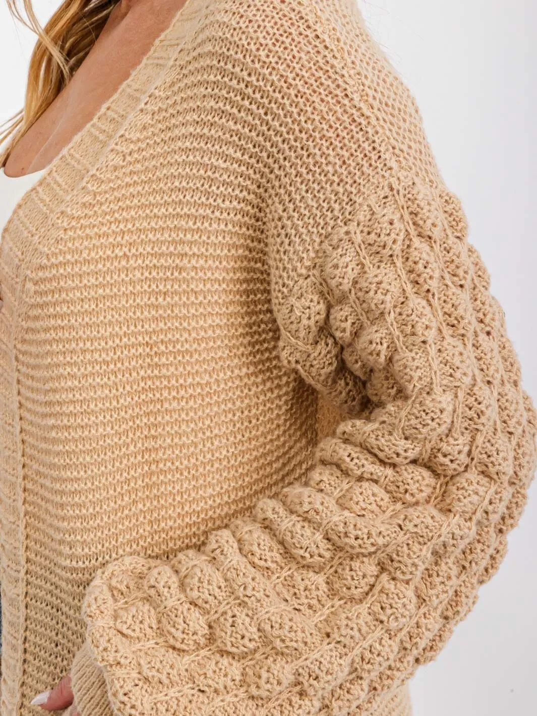 WOMEN'S LONG DETAILED SLEEVE OPEN FRONT POCKETS CARDIGAN